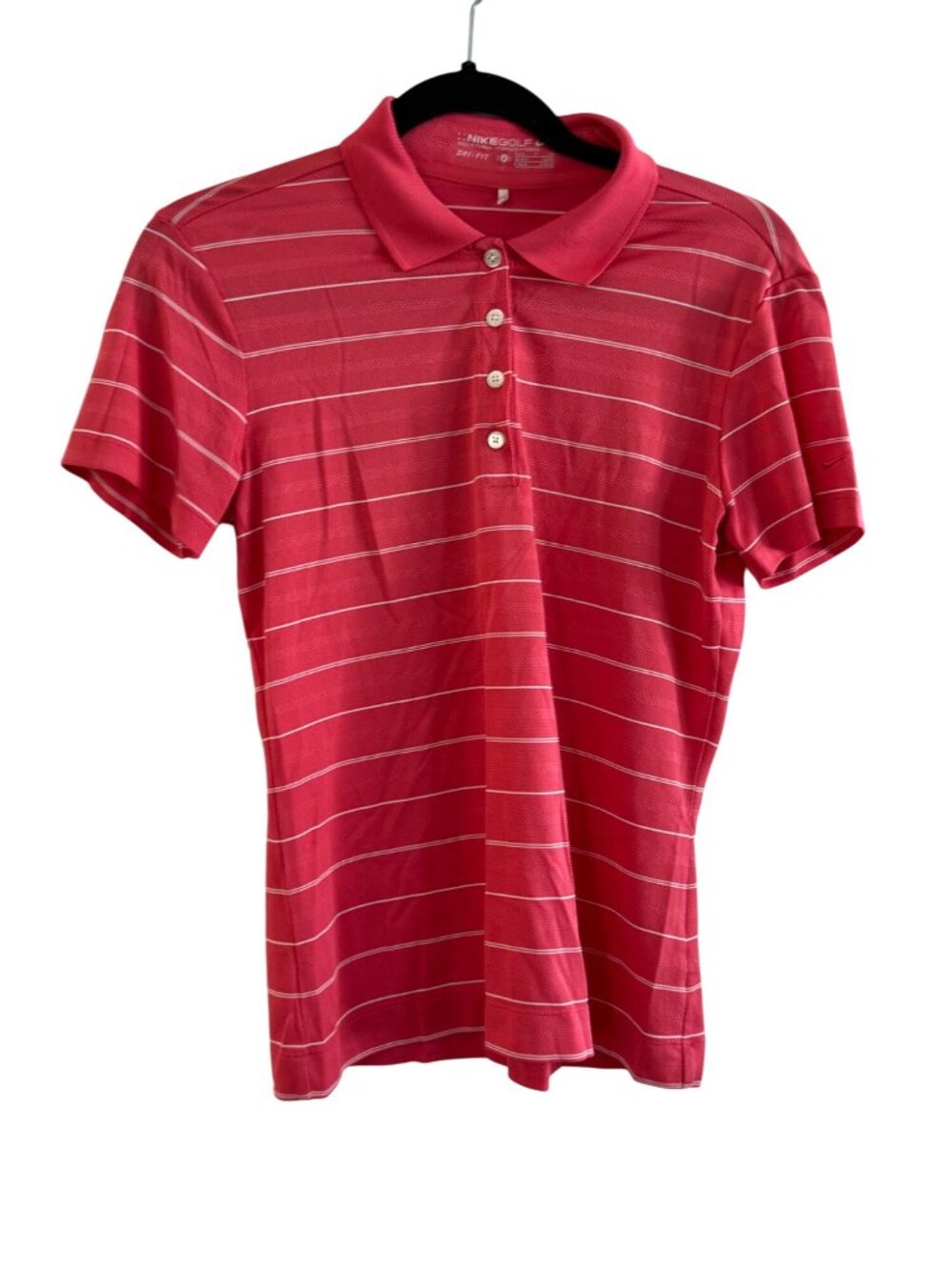 Nike Golf Womens Red & White Striped Dri-Fit Polo Shirt S